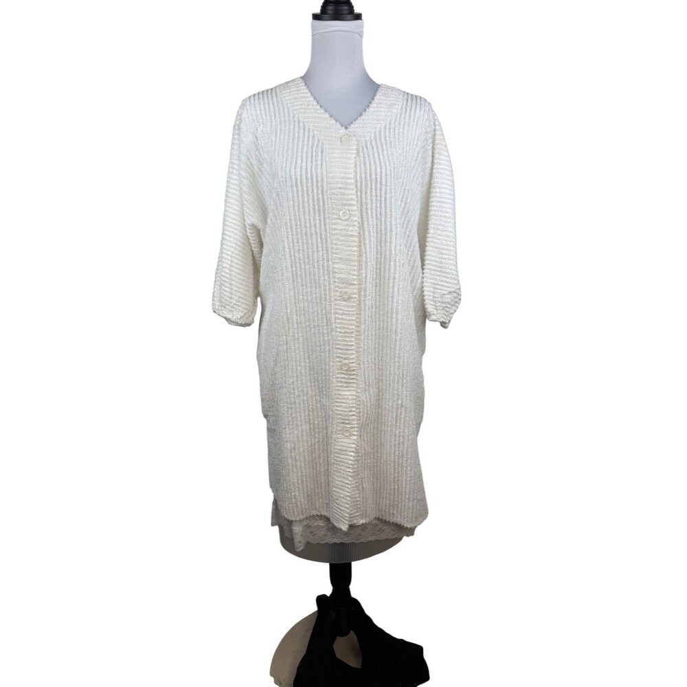 Vintage Tuftees Chenille Housecoat Cottagecore Robe Sz M Buttons Raglan Sleeve